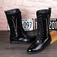 Bottes hautes, cuir noir tendance, bottes de moto pour hommes, nouvelle marque tendance