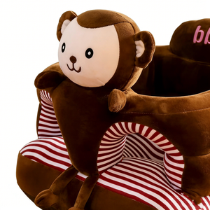 Asiento de aprendizaje para bebés de peluche de mono marrón personalizado, sofá de entrenamiento anti-vuelco para bebés con forro a rayas rojas y blancas - Product Image 5
