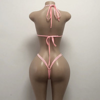 Ensemble Deux Pièces Spandex Femme Haut de Bikini Strass Sexy Pôle Boucle Dorée String Performance Tenues de Strip-teaseuse Vêtements de Danse Exotiques