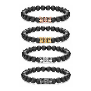 <span class=keywords><strong>Pulsera</strong></span> de cuentas de Lava Rock para hombre, corona larga de 8MM, difusor de aceite esencial para aromaterapia, Ideal para antiestrés - Product Image 2
