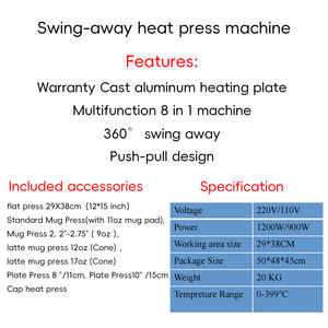 Presse à chaud EF-HP1(8) Advanced Swing Away 360 degrés pour t-shirts, tasses, casquettes avec contrôle précis de la température - Product Image 2