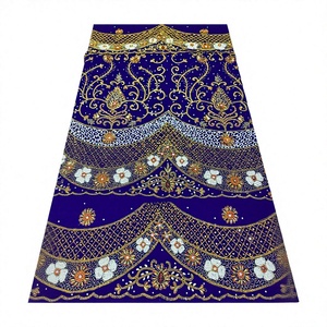 Tela de Terciopelo Africana Bordada con Cuentas, Patrón Floral, Decoración con Pedrería, Ropa Kanga, Ecológica, Elegante y Tradicional - Product Image 3