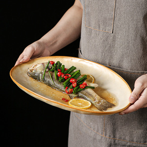 Assiettes à poisson ovales en céramique <span class=keywords><strong>japonaise</strong></span> <span class=keywords><strong>haut</strong></span> <span class=keywords><strong>de</strong></span> <span class=keywords><strong>gamme</strong></span>, plateaux à sashimi luxueux, assiettes à barbecue, <span class=keywords><strong>vaisselle</strong></span>, <span class=keywords><strong>vaisselle</strong></span> <span class=keywords><strong>de</strong></span> restaurant - Product Image 4