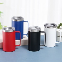 Mug isotherme à double paroi en acier inoxydable 304 de 24 oz, écologique, avec poignée et couvercle, pour le bureau, idéal comme cadeau