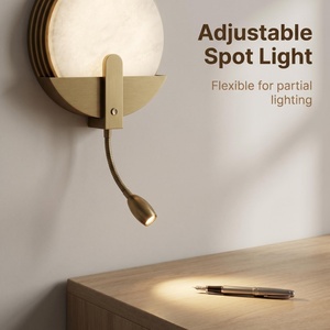 Lámpara de Pared LED de Mármol Personalizada, Base de Metal, Doble Fuente de Luz, Redonda Retro, para Proyectos Hoteleros, Lectura, Dormitorio - Product Image 4
