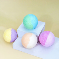 Bombes de bain effervescentes bicolores au sel marin 140g, prêtes à être expédiées, aux huiles essentielles biologiques, marque privée, vente en gros, fabricant OEM