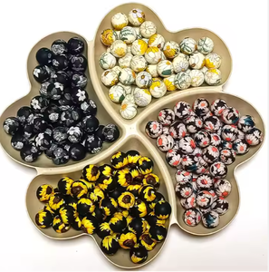 Bonne Qualité Alimentaire 15mm Jaune Léopard Avec Fond Rose Silicone Imprimé Dentition Perle DIY Sucette Chaîne Jouets Perles - Product Image 2