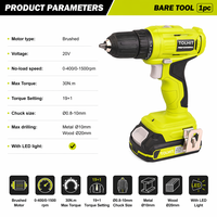 Perceuse industrielle TOLHIT sans fil 20V 30Nm à vitesse variable, moteur à balais, batterie lithium 2.0Ah, mandrin réglable