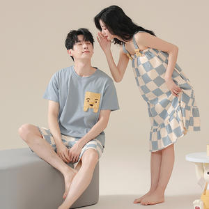 Pijamas de Pareja de Verano, Camisón Sexy y Bonito para Mujer, Delgado y Anti-Impactos, con Relleno en el Pecho, Conjunto de Manga Corta para <span class=keywords><strong>Hombre</strong></span> con Dibujos Animados - Product Image 2