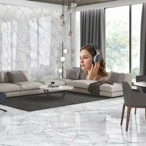 Dalles de carrelage en porcelaine effet marbre de luxe Brilon Aqua 60x120cm 20mm, finition brillante, pour sol et mur, salle de bain moderne, qualité supérieure - Product Image 1