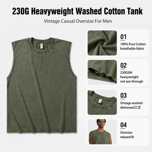 Camiseta sin mangas de algodón de 230 g para hombre, estilo vintage lavado, corte holgado, informal, para verano, proveedor de fábrica OEM - Product Image 6
