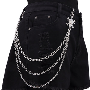 yueli Men's Punk <b>Skull</b> Waist Chain Double Layer Metal Chain For Daily Wear Zinc Alloy Accessory - Product Image 1