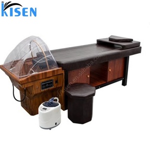 เตียงสระผม Kisen Spa พร้อมเก้าอี้เสริมสวยสำหรับร้านทำผม พร้อมเครื่องอบไอน้ำ เฟอร์นิเจอร์ไม้ทันสมัย เตียงนวดเสริมสวย - Product Image 1