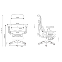 Chaise de bureau ergonomique à dossier en maille ouverte, soutien lombaire dynamique, accoudoirs 5D en PU, hauteur réglable, base coulissante pour le bureau