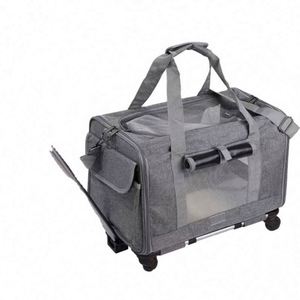Valise de transport pour animaux de compagnie, imperméable, avec roues amovibles, respirante, pliable, grande capacité, fermeture éclair - Product Image 1