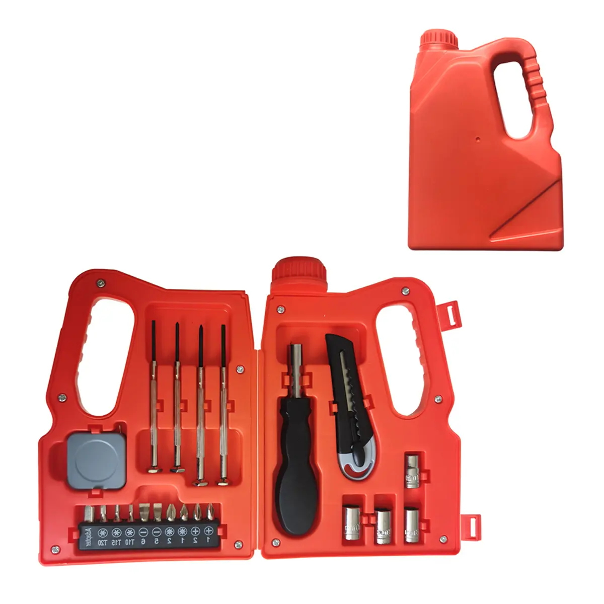 Promotional creative portable multifunctional 21pcs gifts household lubricant can shape hardware tool set