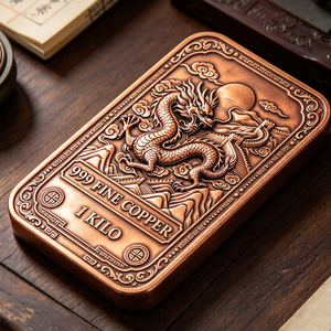 Barre de cuivre pur 999 de 1 kg, motif dragon chinois, souvenir de collection, décoration d'intérieur, cadeau - Product Image 6