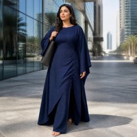 Tunique longue plissée avec pantalon large élastiqué, tenue pour femmes musulmanes, vêtements décontractés quotidiens, ensemble 2 pièces en crêpe de polyester uni