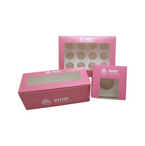 Tùy Chỉnh Màu Hồng 6 <span class=keywords><strong>Cupcake</strong></span> Bánh Cookie Bao Bì Có Thể Gập Lại Hộp Giấy Với Thẻ Chèn - Product Image 1