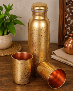 Juego de Botellas de Agua de Cobre con Vasos, Diseño Martillado, Juego de Bebidas para el Hogar, Cocina y Viajes - Product Image 3