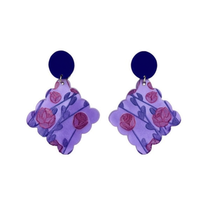 Orecchini pendenti alla moda con design floreale viola e borchie blu, set da 12 pezzi - Product Image 2