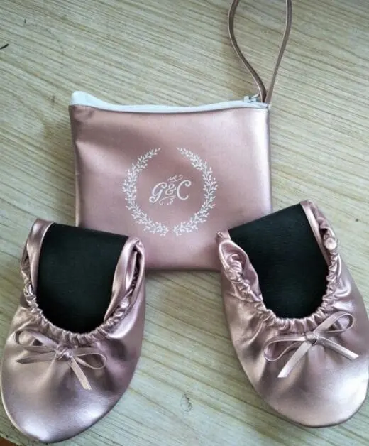 Pu customized rose gold rescue flats for girls