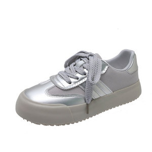 Zapatillas deportivas casuales con cordones para mujer, color plateado, moda 2024, otoño, suela gruesa, combinables con todo, color blanco26 - Product Image 5