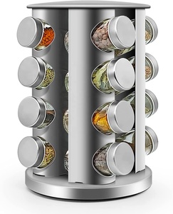 Glass Spice Jars Spice Holder With Stainless Steel Rotatable Stand Holder Rack Set