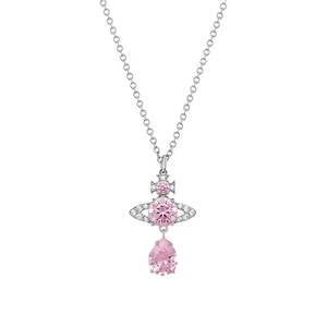 Collier Vivienne Red Pink Drop Mermaid Tears avec pendentif Saturne en zircon, bijoux pour femme pour un anniversaire - Product Image 1