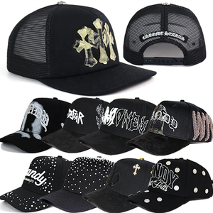 Cappelli Personalizzati di Alta Qualità HBA54 con Strass, Cappellini da Baseball di Lusso a 5 Pannelli Ricamati in Camoscio - Product Image 1