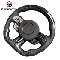 Volant sport en fibre de carbone véritable pour Mustang GT avec cuir rouge et éclairage LED