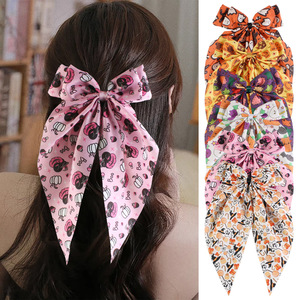 2025 besar Satin panjang sutra pita busur jepit rambut Halloween seri jepit rambut liburan aksesoris jepit rambut - Product Image 3