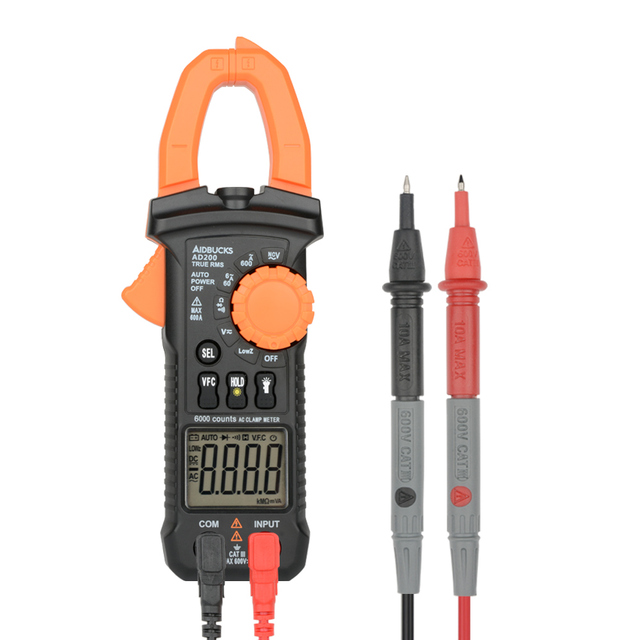 AD200 Clamp Meter Multimeter 6000 Counts Digital Clamp Meter With Non Contact Voltage Connector NCV Clamp Meter