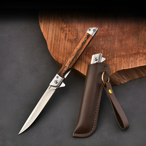 Couteau de poche pliant pour homme, couteau EDC fin avec clip, lame Tanto avec étui, couteau de gentleman discret avec manche en bois classique - Product Image 4