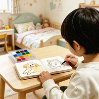 Kit de peinture à l'aquarelle sur le thème des animaux, ensemble d'art de poche pour enfants avec palette, carnet de croquis, pinceaux, jouet éducatif créatif
