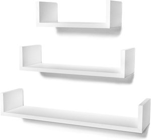 Pack of 3 <strong>50Cm</strong> 35Cm 25Cm U-Shaped Floating Mounted <strong>Shelves</strong> Wood Wall <strong>Shelf</strong> - Product Image 1