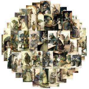 50PCS Animales gato perro historia pegatina Estilo Vintage <span class=keywords><strong>cuento</strong></span> de hadas ilustración - Product Image 1