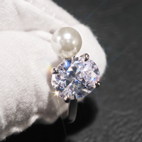 Bague Moissanite certifiée GRA couleur D perle d'eau douce naturelle bague en argent 925 perle pour femmes passe testeur de diamant