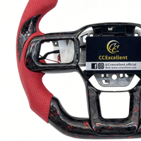 Volant en cuir en fibre de carbone LED personnalisé avec des paillettes rouges pour Ford Mustang GT 2024, accessoire intérieur de voiture