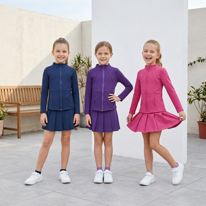 Ensemble Sportif 2 Pièces pour Filles : Veste Zippée Manches Longues et Jupe Plissée – Tenue de Sport Unie pour Enfants (Vente en Gros) - Product Image 1