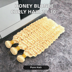 613 Deep Wave Honey Blonde Virgin Hair Weave <strong>Bundle</strong> 28-30 Inch 1-3-4 <strong>Bundle</strong> <strong>Deals</strong> Stretched Length 14 Human Hair Extensions - Product Image 3