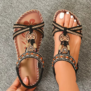 Plus Size Open Toe Outdoor Beach Flat Flower Rhinestone Breathable High Quality Rubber Outsole Customized Color Summer <b>Sandals</b> - Product Image 5