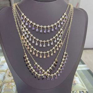 2022 lujosos collares de tenis de oro con diamantes pavé collar de cristal de gota de agua de piedra rosa y verde - Product Image 1