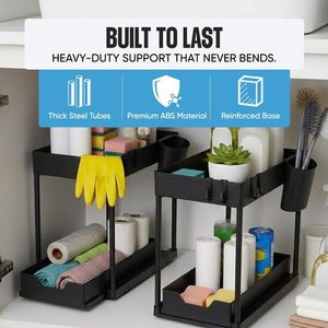 2 Tier Wheels Eco-Friendly PP Material Multifunction Storage Organizer Cutlery Shower Bathroom Rack Kitchen Sink Storage - Product Image 3