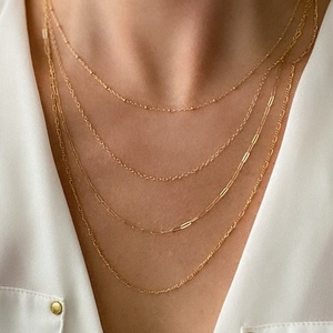 Psj dainty כבל לווין נייר זהב לבן שרשרת זהב מצופה כסף סטרלינג שרשראות תכשיטים אופנתיות לנשים - Product Image 3