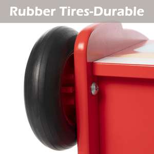 2-में-1 लाल आग ट्रक लकड़ी बच्चे धक्का वॉकर खिलौना बच्चा सीखने घुमक्कड़ वॉकर पहियों के साथ लकड़ी बच्चे वॉकर भंडारण - Product Image 5