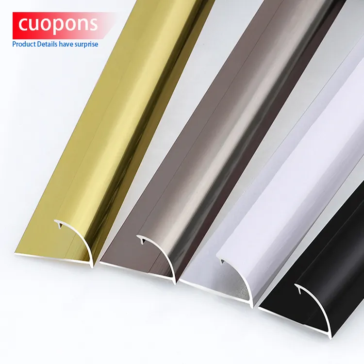 Toco Aluminium Trim Polesan Strip Emas Dekorasi Batten Cahaya Logam Profil Miring Dinding Bulat Strip Penjaga Pelindung Sudut??