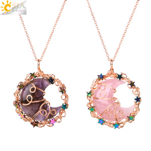 CSJA-colgante de cristal envuelto en piedra Natural, luna creciente, estrella, H028, venta al por mayor - Product Image 1