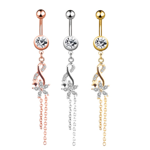 Haute qualité en acier inoxydable Double chaîne fleur ventre anneau <span class=keywords><strong>Sexy</strong></span> femmes nombril <span class=keywords><strong>Piercing</strong></span> griffe réglage Zircon mariage fiançailles - Product Image 2