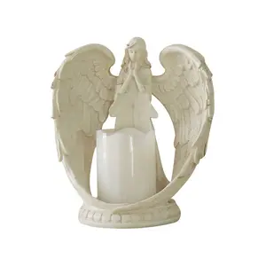 Candelabro electrónico creativo de resina en miniatura para decoración de la Iglesia, alas de oración, estatua de Ángel, vela de Ángel de poliresina